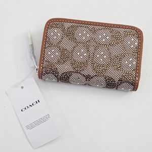 NWT COACH ESSENTIAL SMALL ZIP AROUND CARD CASE IN CRYSTAL SIGNATURE JACQUARD